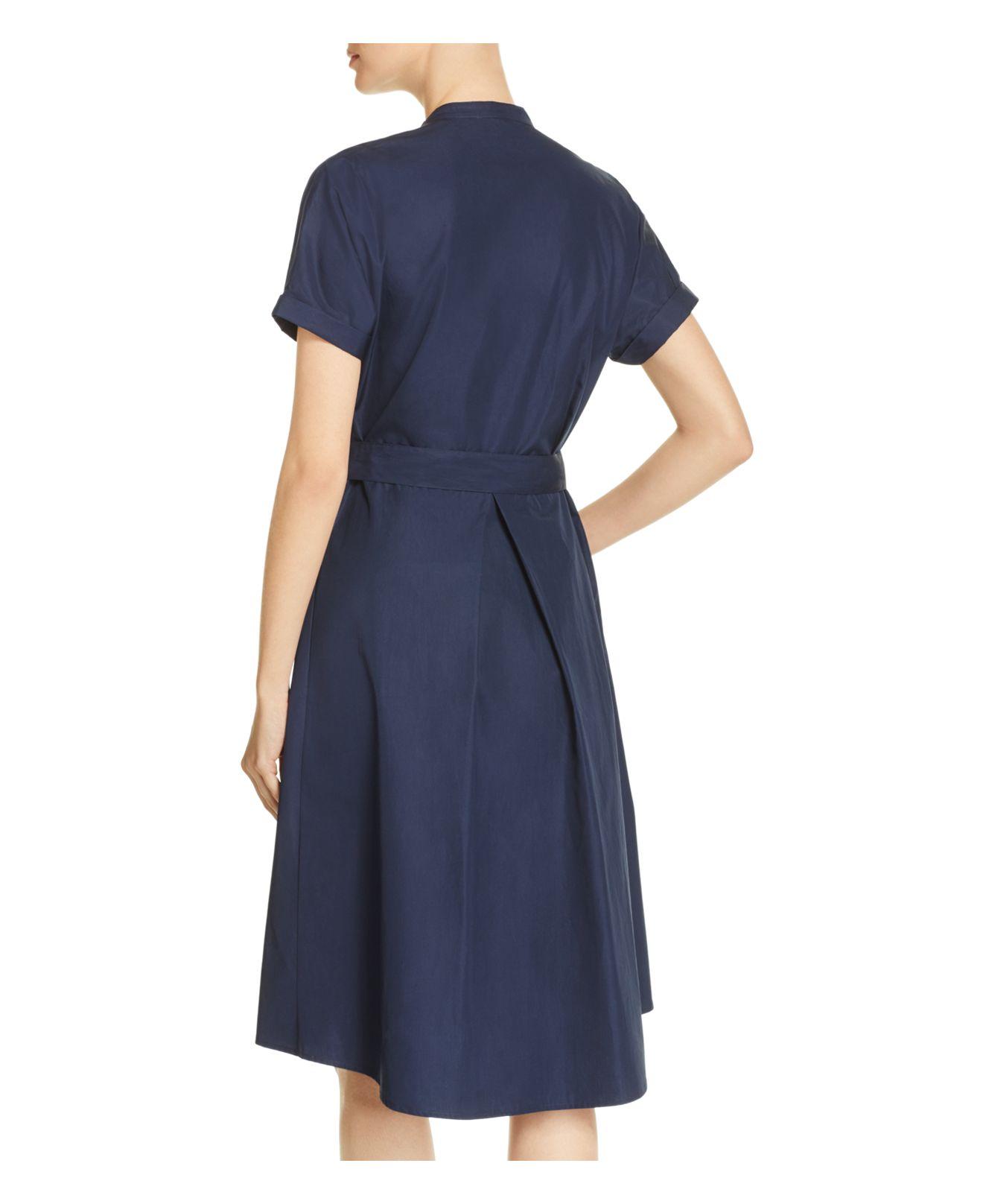 theory sleeveless belted shirtdress in stretch cotton